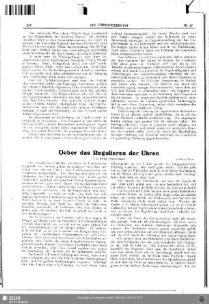 Ueber das Regulieren der Uhren (Schluß zu Nr. 16)
