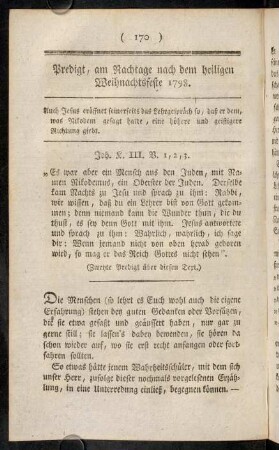 170-194, Predigt, am Nachtage nach dem heiligen Weihnachtsfeste 1798. - Ein Rückblick auf das Vergangene.