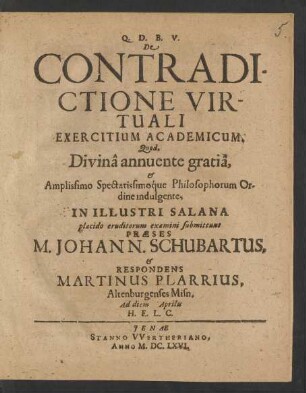 De Contradictione Virtuali Exercitium Academicum