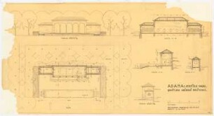 Stadtplanung, Adana Gedenkpavillon für gefallene Soldaten: Grundriss, Schnitte, Aufrisse 1:100, Maßstabsleiste