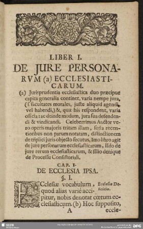 Liber I. De Jure Personarum (a) Ecclesiasticarum
