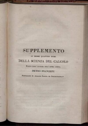Supplemento ai primi quattro Tomi della Scienza del Calcolo.