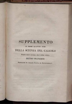 Supplemento ai primi quattro Tomi della Scienza del Calcolo.