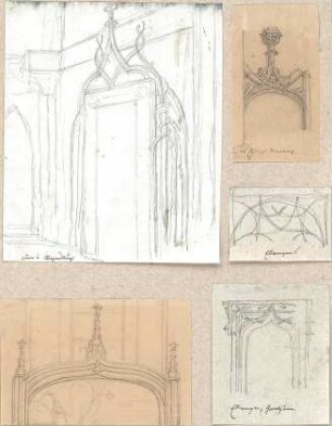 Hoffstadt, Friedrich; Kassette 4: Mappe IX.1, Grabsteine und Monumente (1304-1311) - u. a. Dom in Regensburg u. Nürnberg (Perspektive, Details)