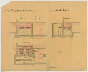 Thiersch, Friedrich von; München; Haus für Handel und Gewerbe - Heizung, Lüftung (Grundriss, Querschnitt, Längsschnitt)
