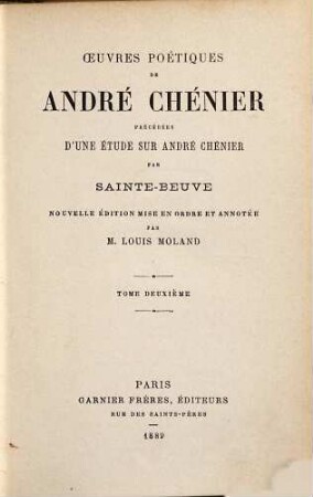 Oeuvres poétiques de André Chénier : précédées d'une étude sur André Chénier par Sainte-Beuve, 2