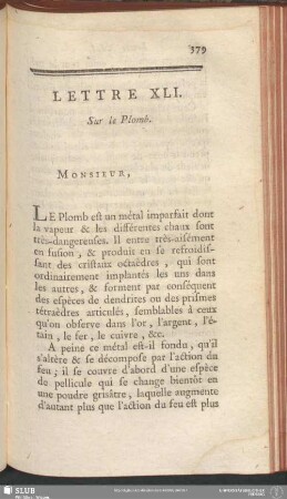 Lettre XVI. Sur le Plomb