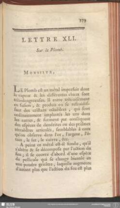 Lettre XVI. Sur le Plomb