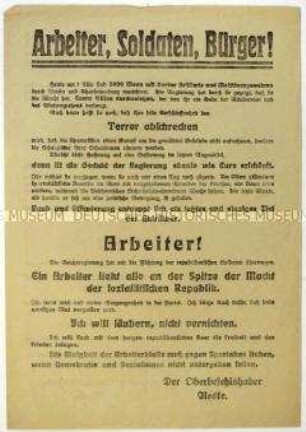 Bekanntmachung von Gustav Noske über den Einmarsch von Truppen in Berlin zur Bekämpfung des Januaraufstandes 1919
