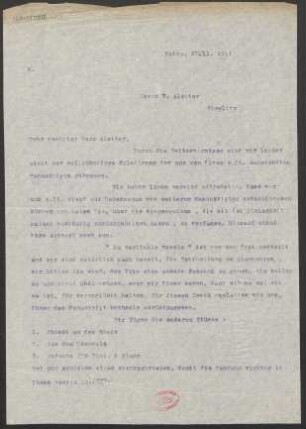Brief an Wilhelm Aletter : 27.11.1914