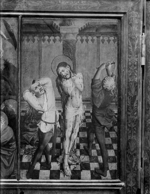 Barbara-Altar — Passionsszenen — Agonie Christi, Christus Marter, Dornenkrönung, Kreuztragung — Geißelung Christi