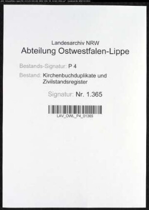 Kirchenbuchduplikate der evangelisch-reformierten Gemeinde (GHT 1819). (Gemeinde: Deilinghofen, evangelische Gemeinde)