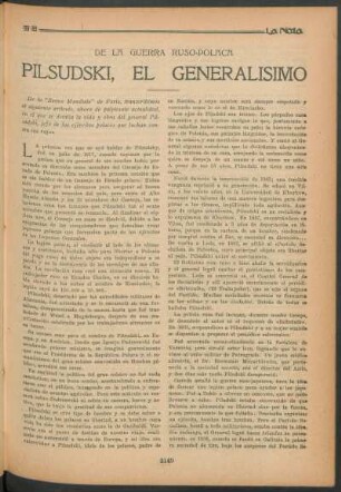 Pilsudski, el generalisimo : De la guerra ruso-polaca