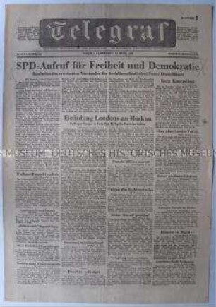 (West)-Berliner Tageszeitung "Telegraf" zu einer Resolution des Parteivorstandes der SPD für "Freiheit und Demokratie"