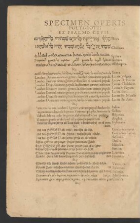 Specimen Operis Polyglotti Ex Psalmo CXVII.