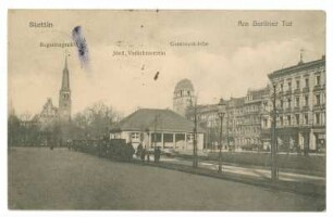 Stettin. Am Berliner Tor. Bugenhagenkirche, Stett. Verkehrsverein, Garnisonskirche