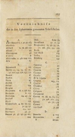 Verzeichniss der in den Aphorismen genannten Schriftsteller