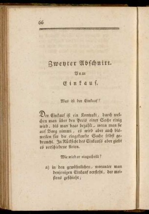 Zweyter Abschnitt. Vom Einkauf.
