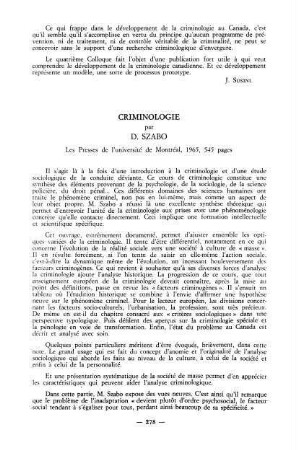 278-279, Crimninologie, par D. Szabo