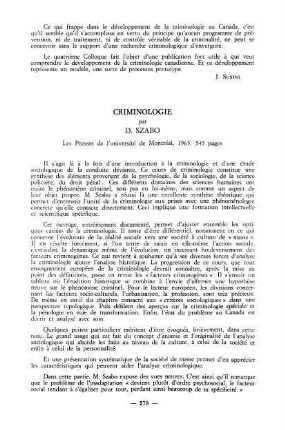 278-279, Crimninologie, par D. Szabo