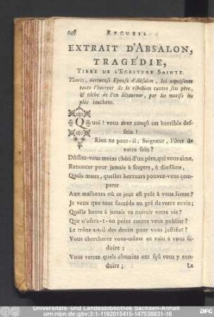 Extrait D'Absalon, Tragédie, Tirée De L'Ecriture Sainte.