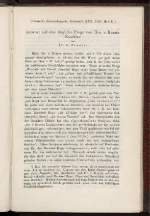 Antwort auf eine fragliche Frage von Hrn. v. Kraatz-Koschlau