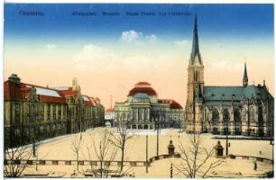 Chemnitz. Königsplatz, Museum, Neues Theater, Petrikirche