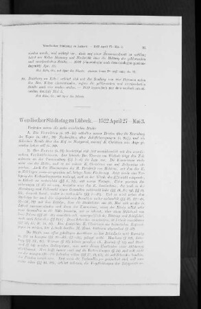 Wendischer Städtetag zu Lübeck.- 1522 April 27-Mai 3.