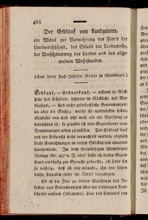 Der Erbkauf von Landgütern, ein Mittel zur Vermehrung des Flor's der Landwirthschaft, des Glücks der Landwirthe der Verschönerung des Landes und des allgemeinen Wohlstandes
