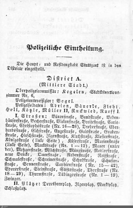 Polizeiliche Einteilung der Stadt