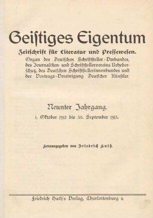 9. Jahrgang (1912/1913): Geistiges Eigentum