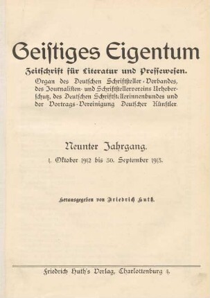 9. Jahrgang (1912/1913): Geistiges Eigentum