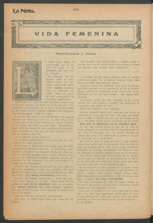 Vida femenina : Matrimonio y amor
