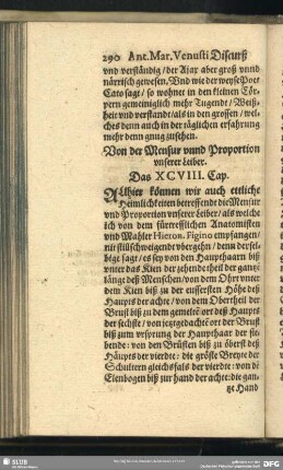 Von der Mensur unnd Proportion unserer Leiber. Das XCVIII. Cap.