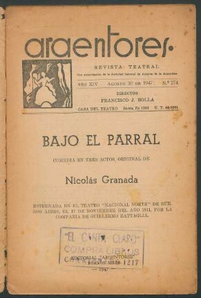 1947027400: Bajo el parral : comedia en tres actos