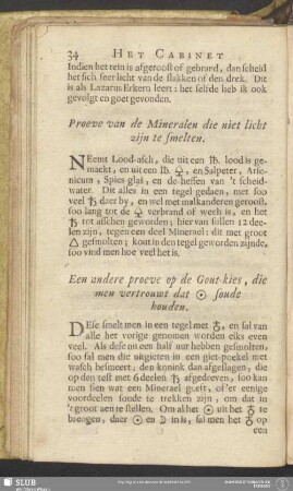 Proeve van de Mineralen die niet licht zijn te smelten