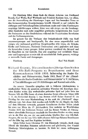 Graewe, Richard :: Die zweihundertjährige Geschichte der Elb-Zoll-Fregatte zu Brunshausen und ihrer Kommandanten 1650 - 1850, (Einzelschriften des Stader Geschichts- und Heimatvereins e.V., 17) : Stade, Selbstverl. des Stader Geschichts- und Heimatvereins, 1963