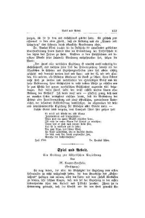 Spiel und Arbeit : ein Beitrag zur ästhetischen Erziehung ; (Fortsetzung)