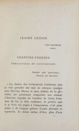 Chapitre premier. Précautions et confidences