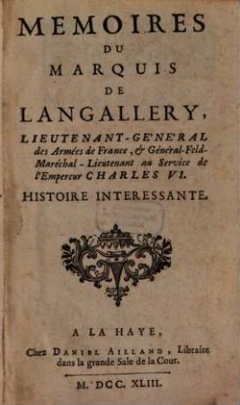 Mémoires du Marquis Langallery ...