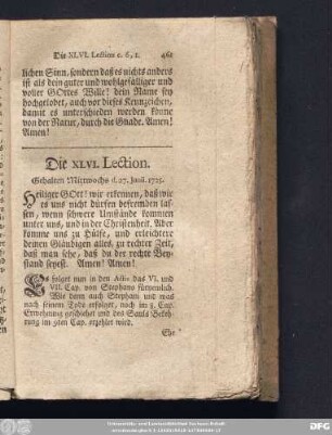 Die XLVI. Lection. Gehalten Mittwochs d. 27. Junii. 1725.