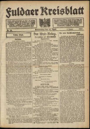 Erste Ausgabe vom Donnerstag, den 12. April 1917.