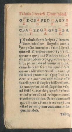 Tabula literarum Dominical.