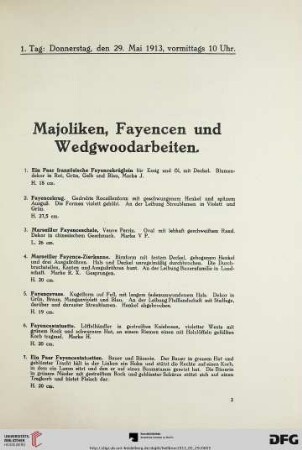 Majoliken. Fayencen und Wedgwoodarbeiten (Nr. 1-43)