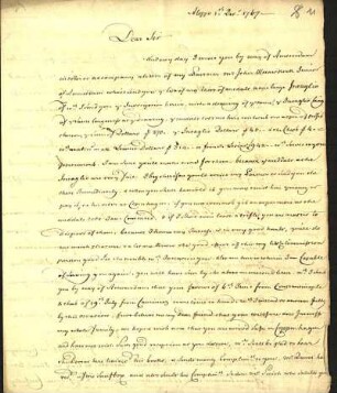 6) N. van Maseyk an Niebuhr, Aleppo, 5. Dezember 1767