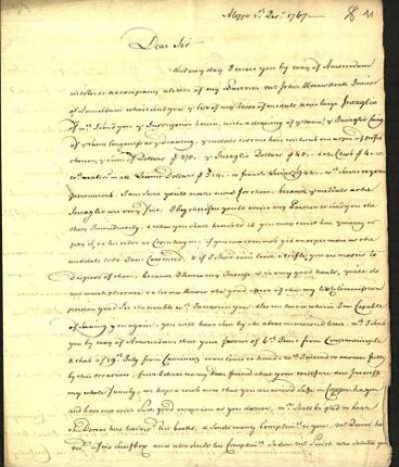 6) N. van Maseyk an Niebuhr, Aleppo, 5. Dezember 1767
