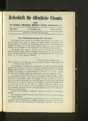 Heft XXII. 30. November 1911. Jahrgang XVII.