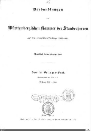 2,8: Landtag Württemberg - Kammer 1, Beilagen 1856-1861, Bd. 2