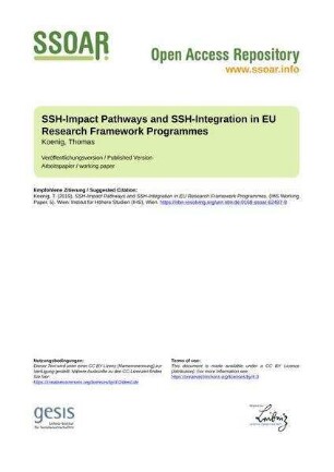 SSH-Impact Pathways and SSH-Integration in EU Research Framework Programmes