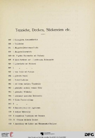 Teppiche, Decken, Stickerein etc. (Nr. 889-935)